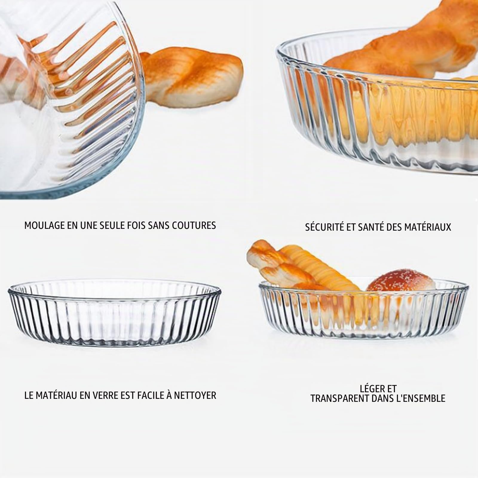 Plat à tarte profond en verre de 25,4 cm pour cuisson en verre transparent et durable