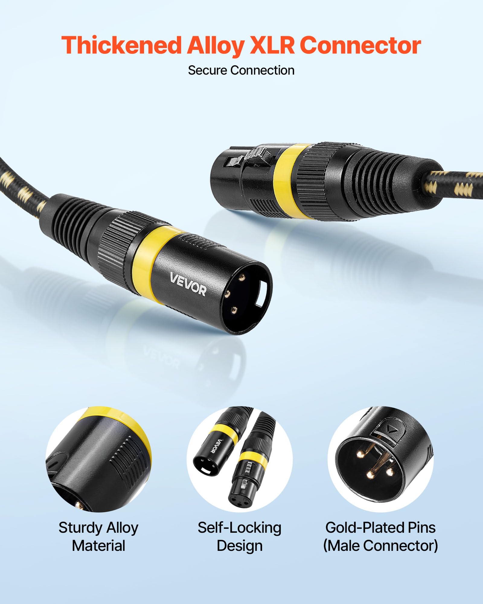VEVOR Cavo Audio Cannon XLR da 7,62 m, 6 Pezzi, Cavi per Microfono DMX Bilanciati Schermati da Maschio a Femmina, Cavi a 3 Pin Placcati in Oro, per Illuminazione da Palco, Sistemi di Altoparlanti