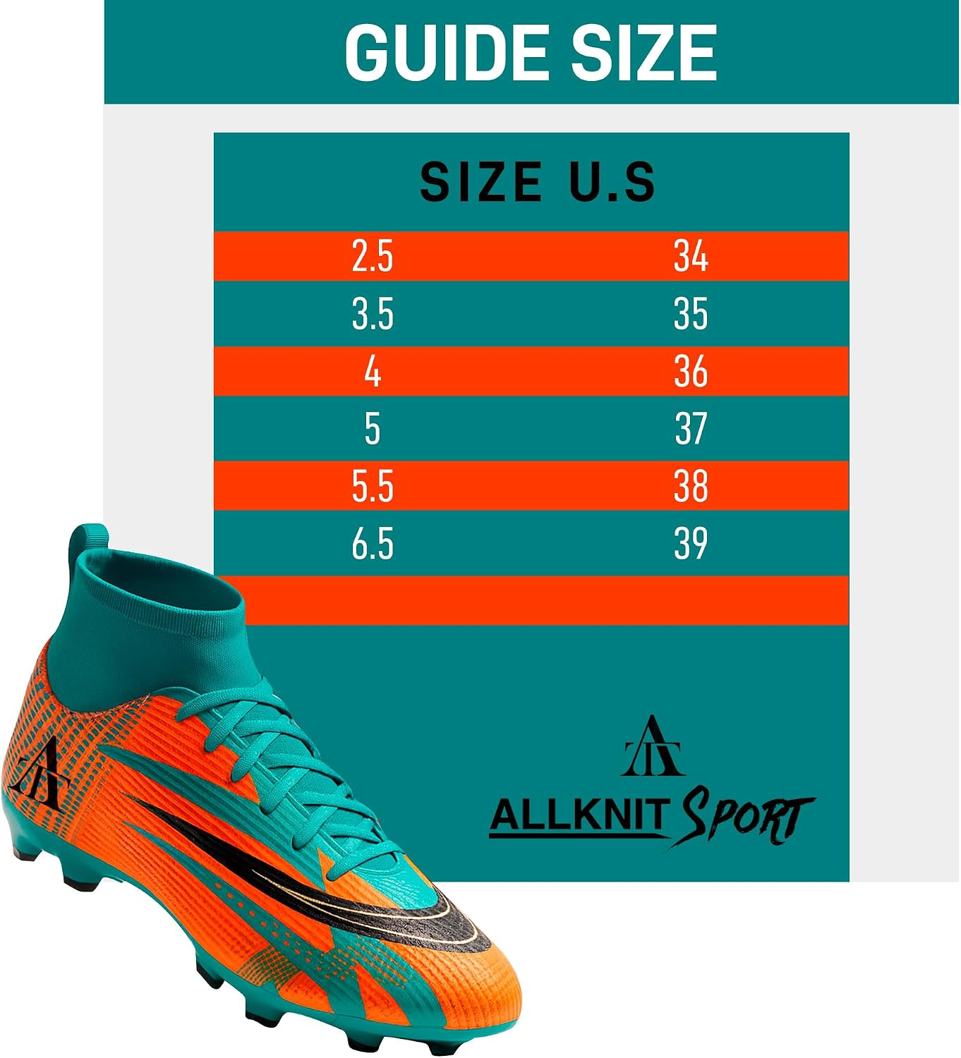 ALLKNIT Men's Soccer Shoes High-Tops Lace-Up Non-Slip Spikes Indoor Football Futsal TF Turf Cleats