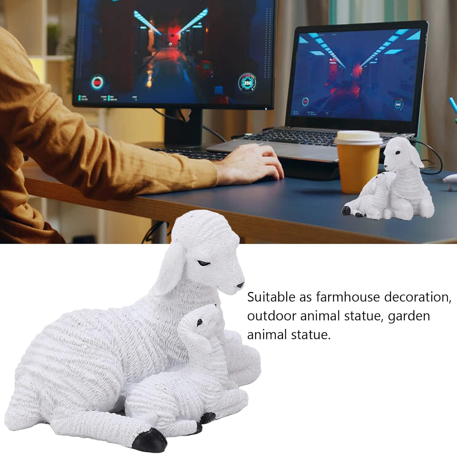 Topyond Lambs Sheep Figurines Statue, Rustic Sheep Figurines Resin Garden Decor, White Lamb Sculpture, Vintage Style Outdoor Decoration, for Yard and Farm-Themed Gifts - Image 8