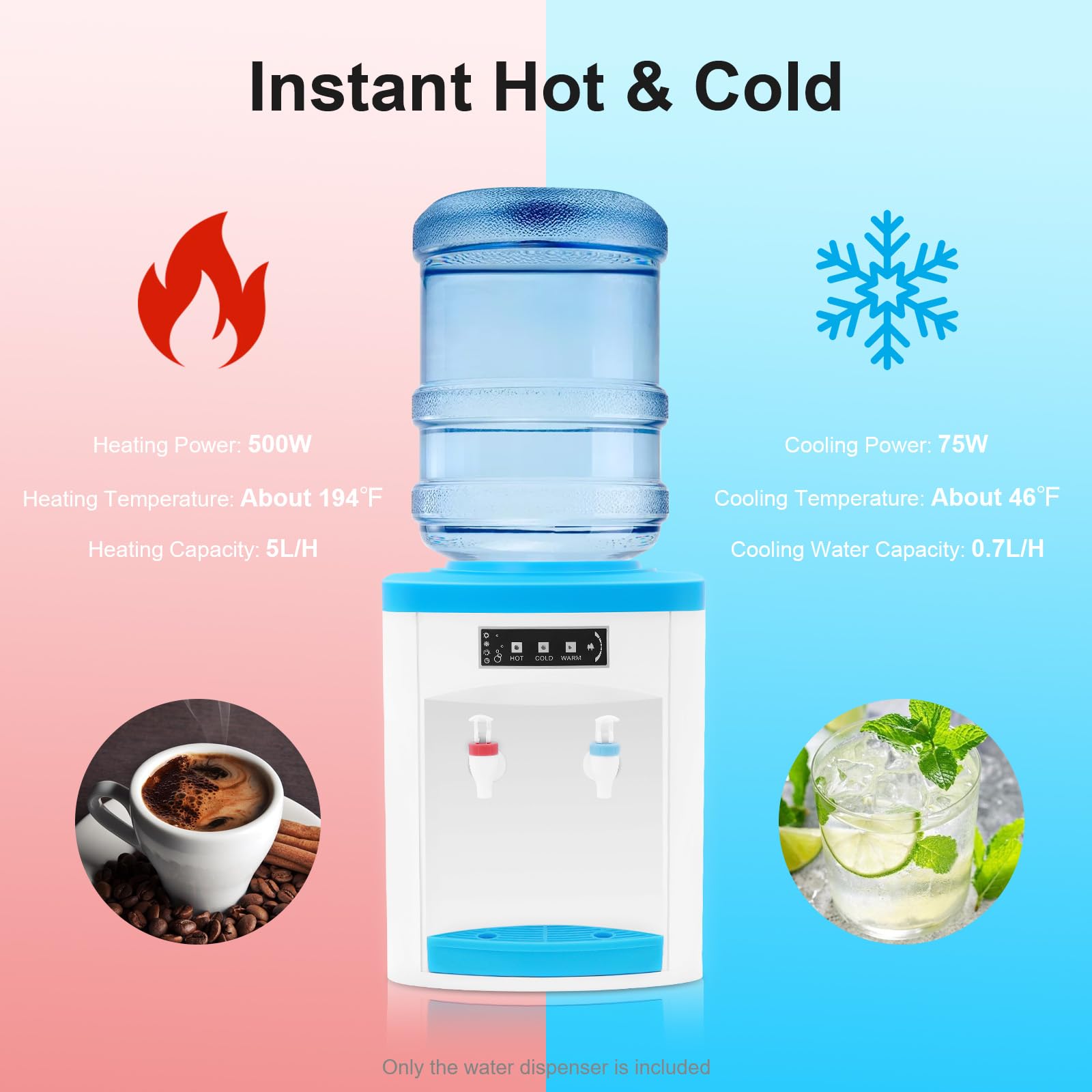 Dispensador de agua de mesa, 110 V, 550 W, carga de escritorio, dispensador de agua eléctrico de 5 galones, dispensadores eléctricos de agua caliente y fría para el hogar, estudio, oficina