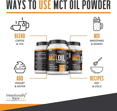 Miniatura 4 de Intentionally Bare Aceite orgánico MCT en polvo, cero carbohidratos netos y sin grano MCT en polvo para cuerpo y cerebro, crema MCT vegana para