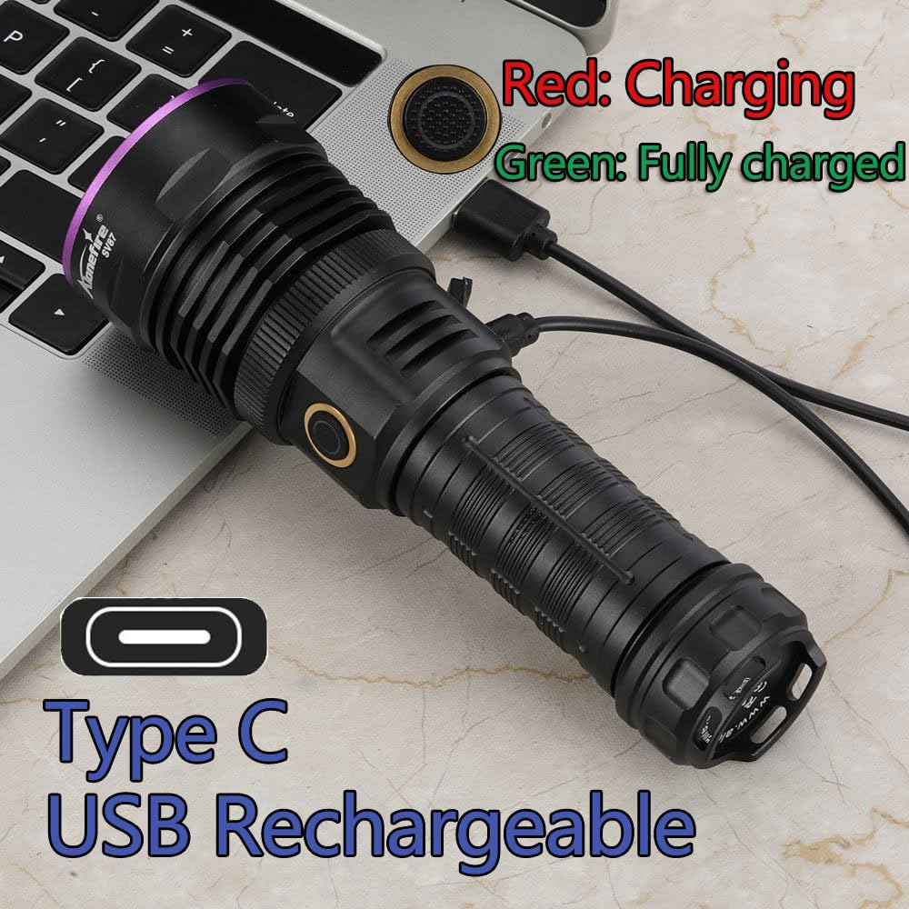 Alonefire SV89 20W Lampe Torche UV LED 365nm Rechargeable Lampe Ultraviolet Lumiere Noire Détecteur D'urine pour Resine, Pêche, Scorpion, Minéraux, Ambre avec Lunettes de Protection UV, Batterie