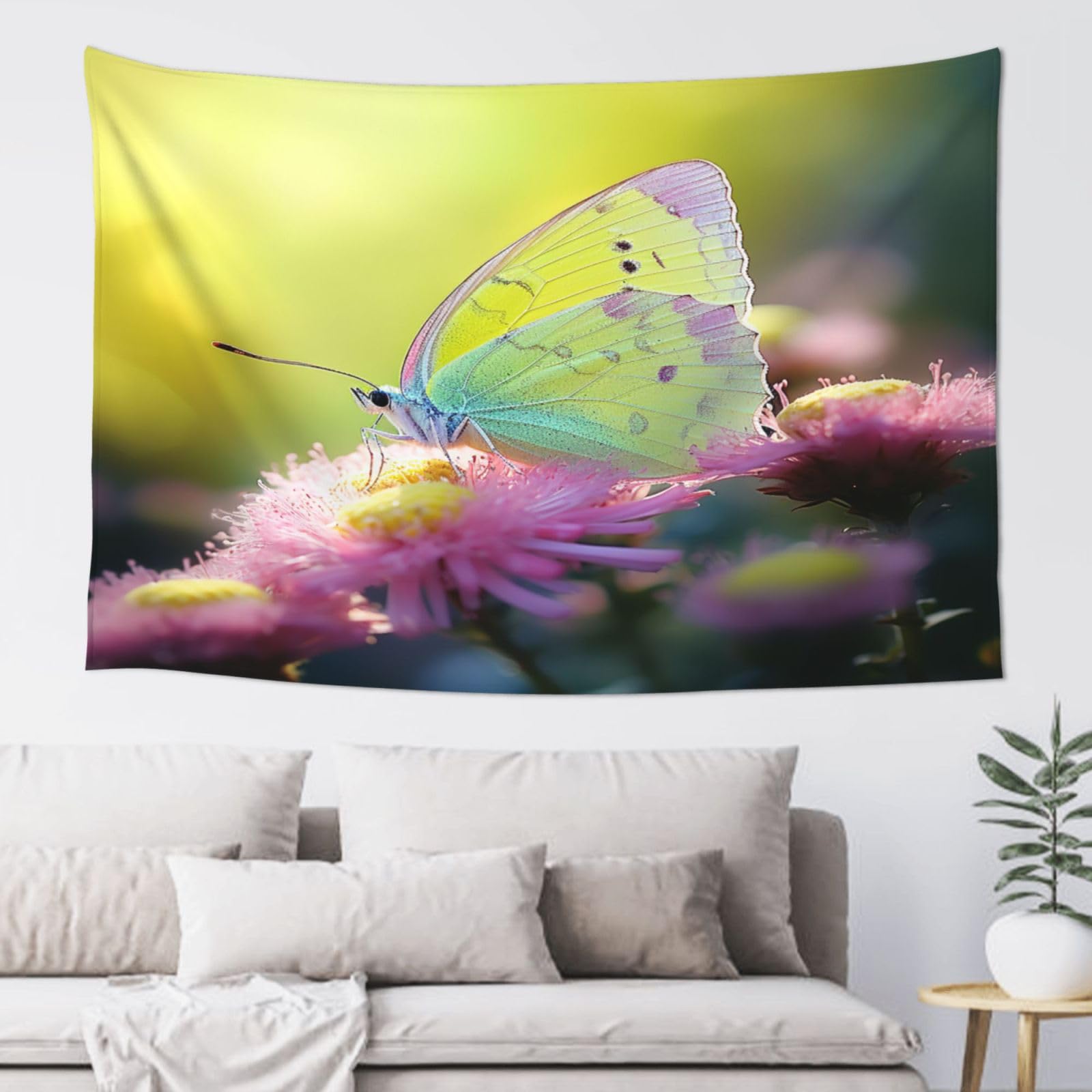 QMKFWT Yellow Butterfly Tapestry Aesthetic Wall Hanging Tapestries 60'' x 40'' Boho Tapestries Vertical Wall Art Decorative Funny Vintage Poster Flag Tapestry for Bedroom Living Room Decor