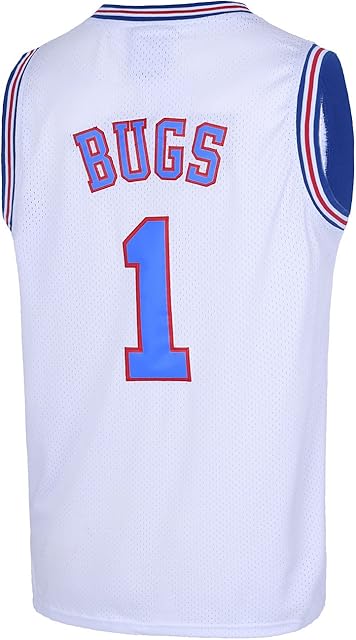 Camiseta masculina TUEIKGU Bugs 1 Space Movie Jersey de basquete P-GGG Branca/Preta/Azul, Branco, X-Large