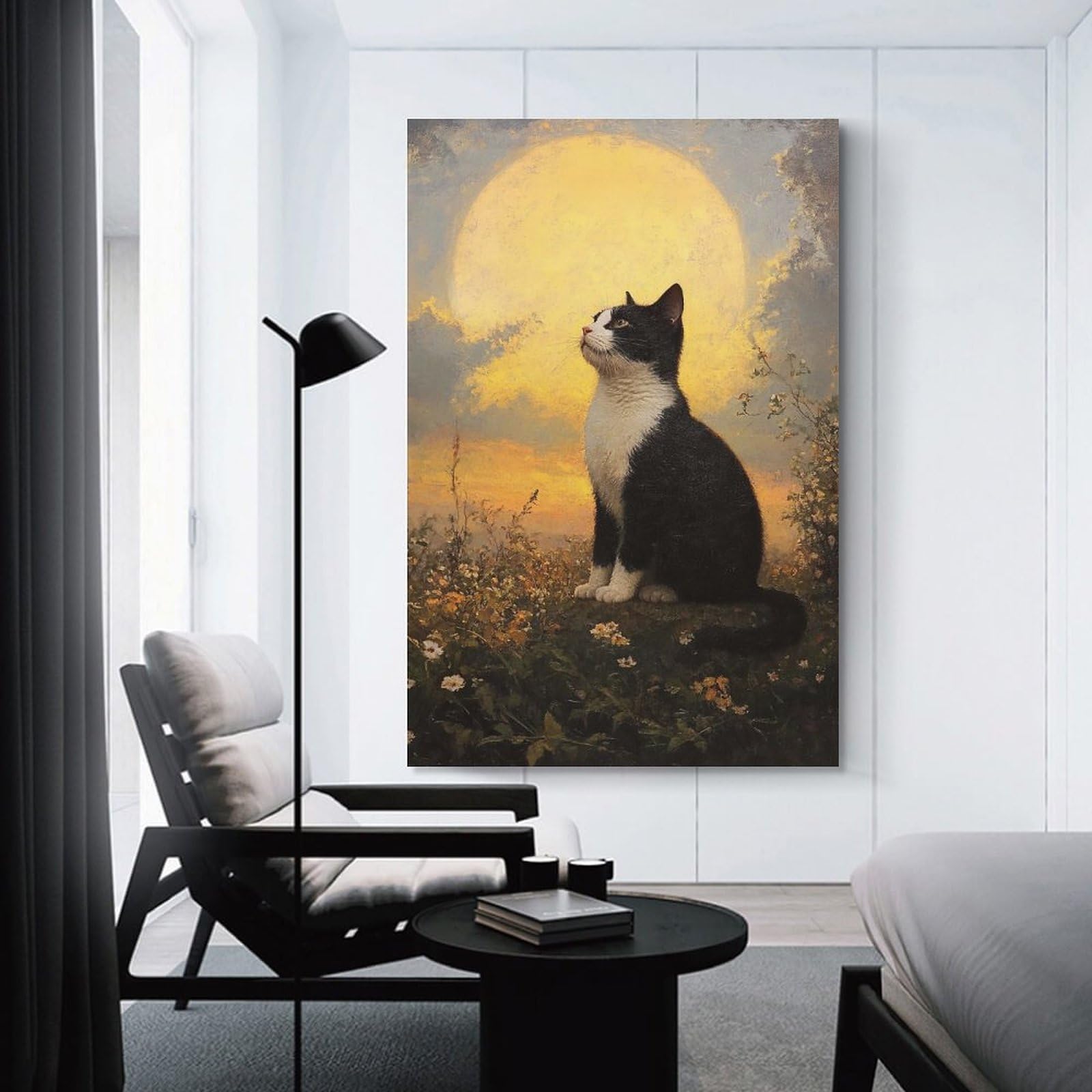 Junmoney Unframe-Style-15 Cat Gazing At The Moon Hanging Wall Art, 12X18inch(30X45cm), For Bedroom Decor, Cosy Corners Or Studios, An Easy Wall Refresh For Bedrooms