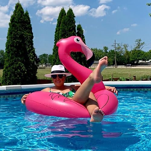 Vista 11 de Inflatable Flamingo Pool Float Tube for Party, Inflatable Raft Pool Toys, Pool Float for Adults and Kids Blanco