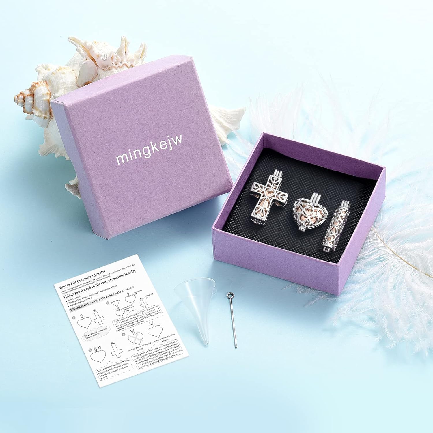 3 Pcs Cylinder/Cross/Heart Urn Necklace for Ashes Cremation Jewelry for Women Men Stainless Steel Memorial Necklaces Ash Holder for Human Pets Keepsake Jewelry for Loved Ones with Fill Tool