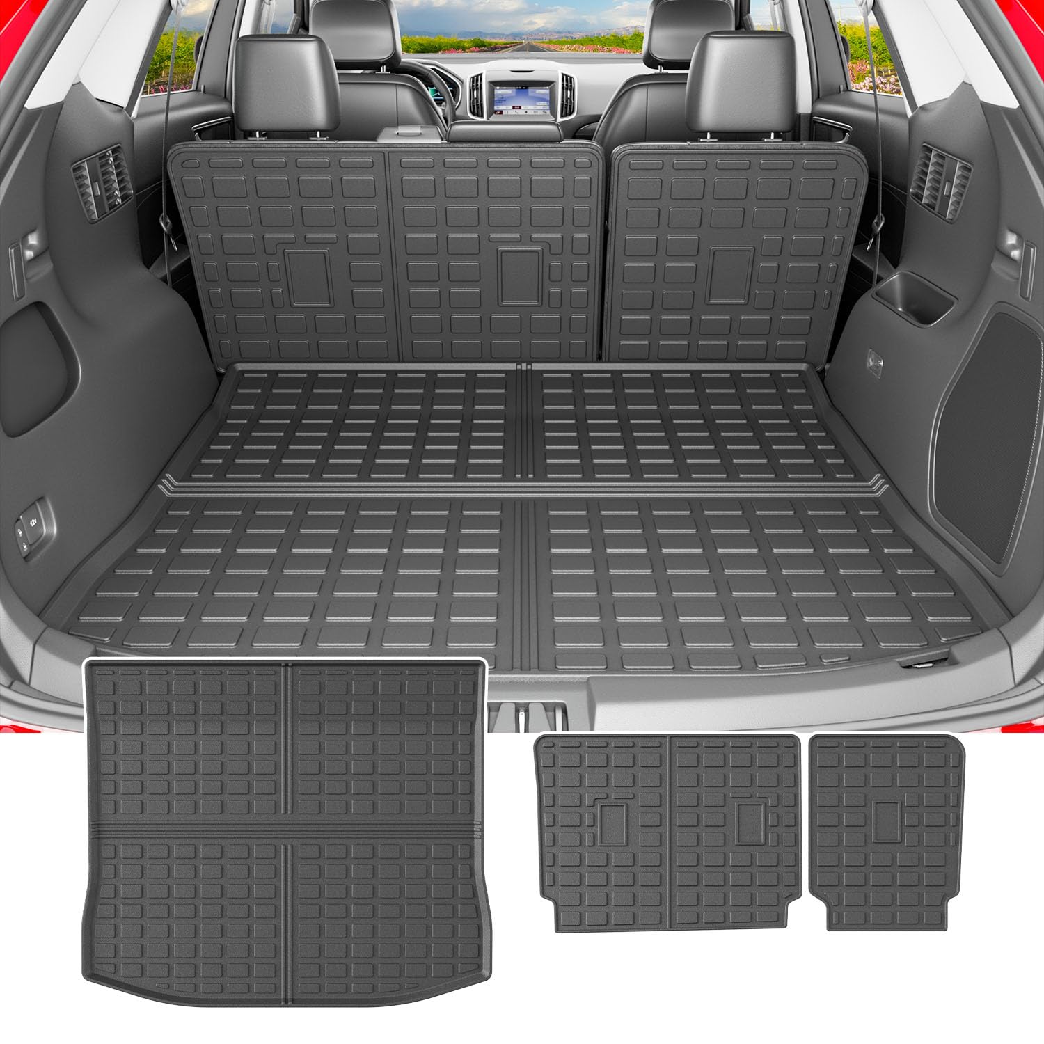 Trunk Mat Compatible with 2015-2024 Ford Edge Cargo Liner Backrest Mat TPE Seat Back Protector (Only for 5-Seater) Replacement for 2015-2024 Ford Edge Accessories (Trunk Mat+Backrest Mat)