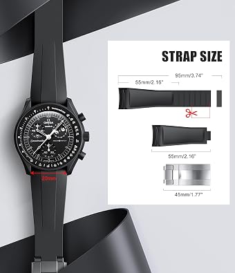 Strap for Moonswatch Watch,Cut to Size No Gap Silicone Strap for Omega X Swatch Speedmaster Moonswatch Watch 20mm,Soft Curved Replacement Strap for Swatch Omega Men Women