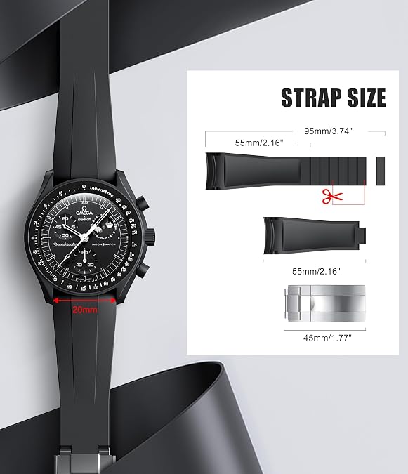 Strap for Moonswatch Watch,Cut to Size No Gap Silicone Strap for Omega X Swatch Speedmaster Moonswatch Watch 20mm,Soft Curved Replacement Strap for Swatch Omega Men Women