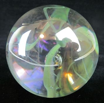 Big Game Toys~Large 2 (50mm) Green Spaghetti Toe Breaker w/Display Stand Bubble Marble Glass Ball Large Huge Clear/Yellow Confetti Ribbon Shooter Swirl