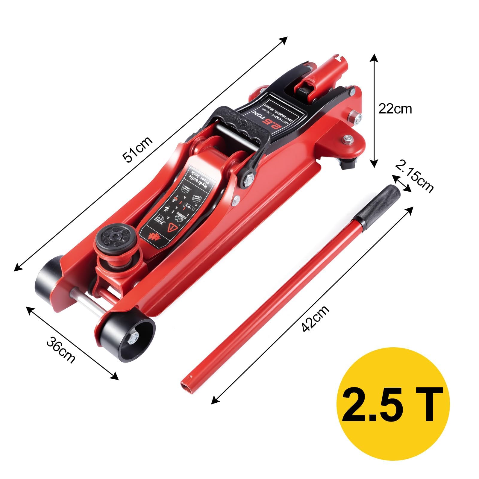 2.5 Ton Hydraulic Low Profile Floor Jack Heavy Duty Trolley Jack for Car jack Van Truck Trailer Auto Repair (Red) — view 2