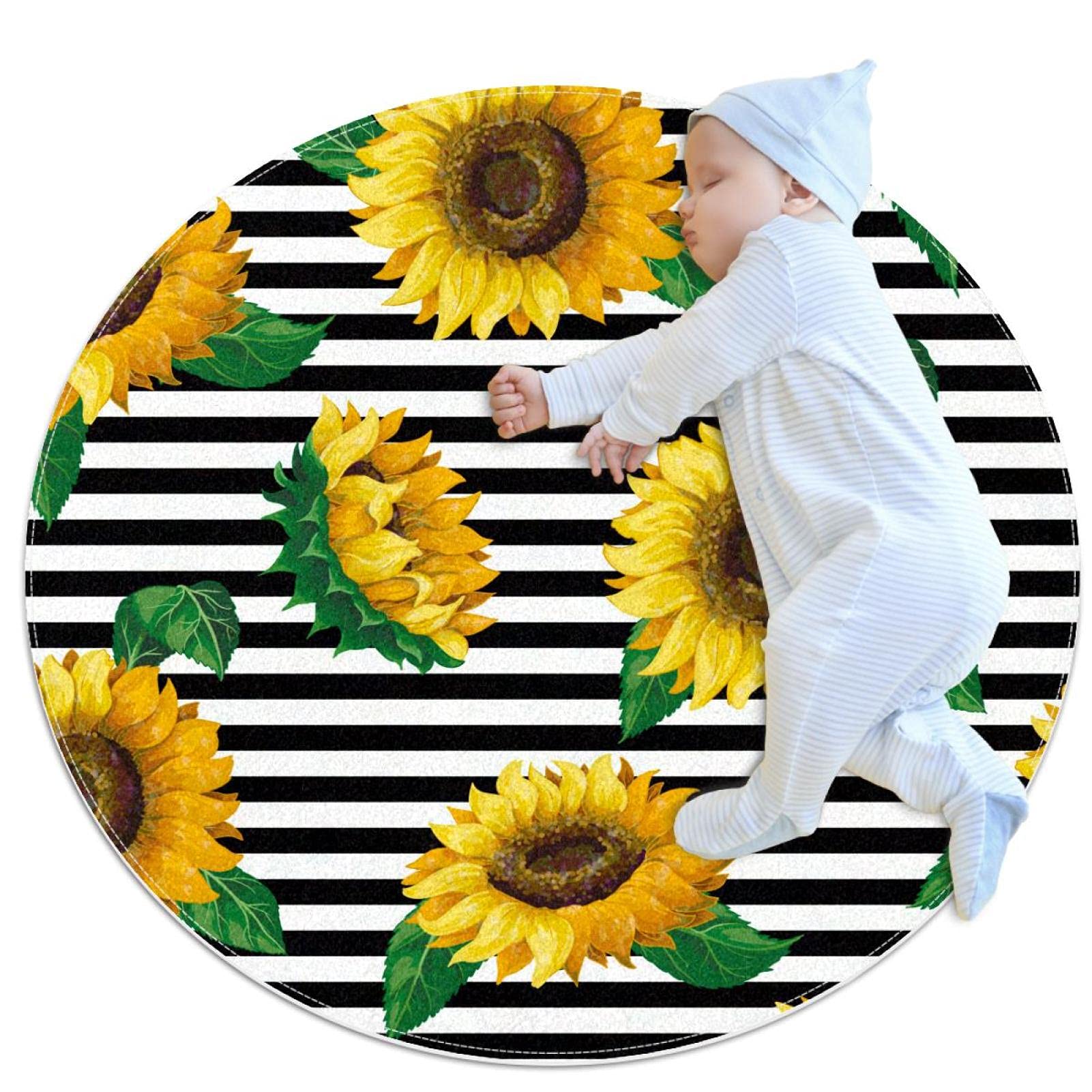 Tapis rond tournesol jaune 100x100cm pour decoration de salon