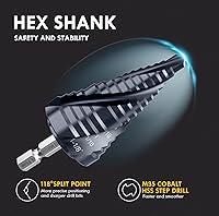 Vista 4 de Broca de cuatro Sprial Flauta M35 de cobalto, 1/4"-1-1/8" Ultra TiAIN recubierta Unibit broca, broca de vástago hexagonal de 1/4" para metal, acero