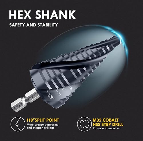 Miniatura 4 de Broca de cuatro Sprial Flauta M35 de cobalto, 14"-1-18" Ultra TiAIN recubierta Unibit broca, broca de vástago hexagonal de 14" para metal, acero