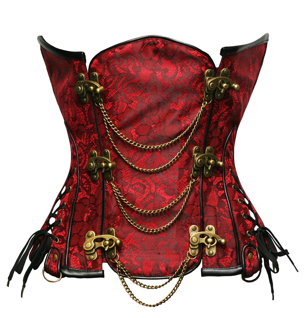 Bslingerie® Gothic Punk Steel Boned Faux Leather Underbust Waist Cincher Corset (S - UK 8-10, Classic Red)