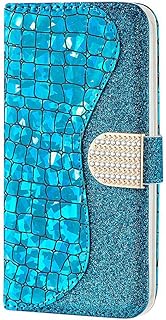 Gelusuk Case for Huawei P20,Bling Shockproof PU Leather Wallet with Card Holders Kickstand Glitter Buckle Soft TPU Bumper Inner Case Cover for Huawei P20,Blue