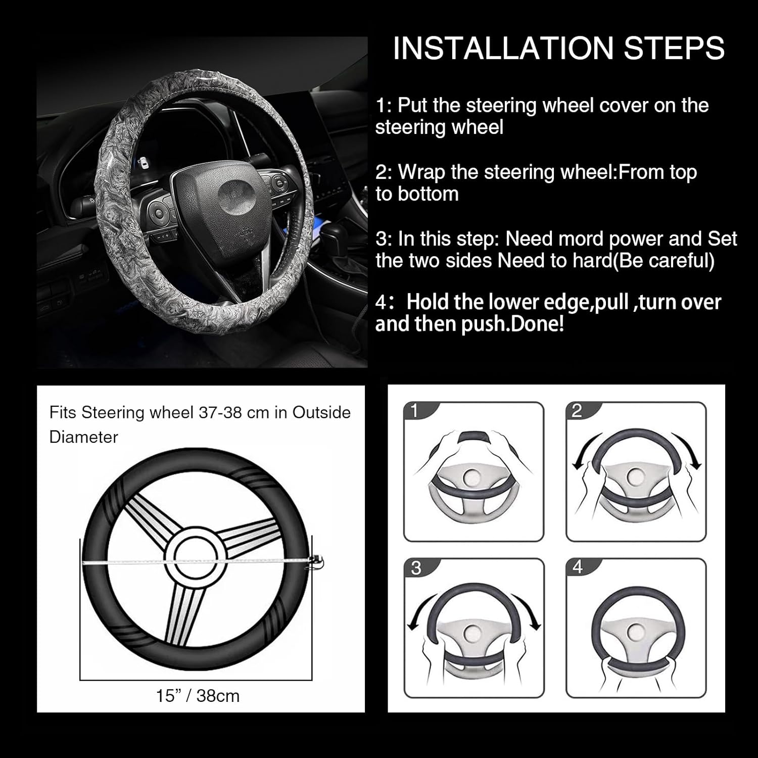 Wood Grain Steering Wheel Cover - Comfortable Grip, Artistic Design, Easy to Install, Universal Fit for Cars, Trucks, Vans & SUVs (White)