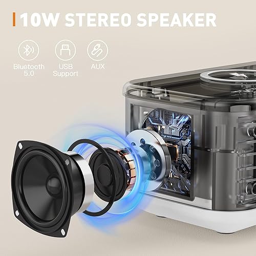 Miniatura 3 de Reloj despertador con altavoz, cargador inalámbrico, despertador digital, para dormitorios, Bluetooth, reloj despertador, luz regulable, para