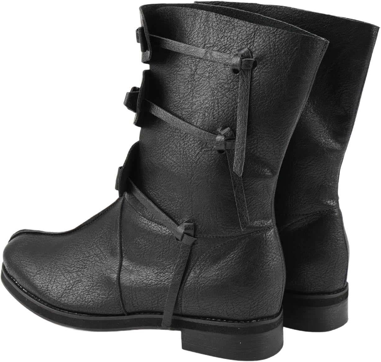 Mens Renaissance Medieval Cosplay Boots Lace Up Vintage Stage Pirate Viking Tied Shoes for Halloween Party