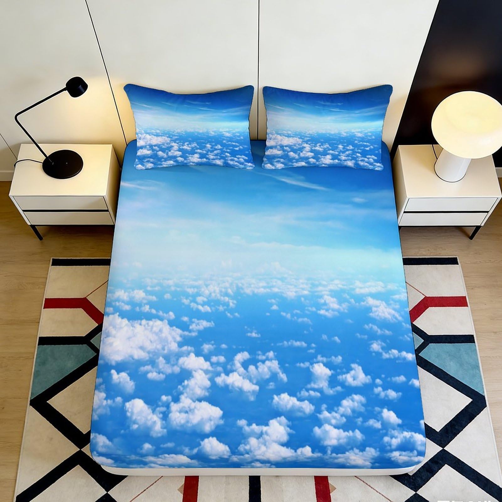 Jqzkxnhpbr Style-8 3D Printed Sky Cloud Fitted Sheet Microfiber Soft Blue Bedroom Decor Cloudscape Mattress Cover For Home Dorm 90X200x25cm