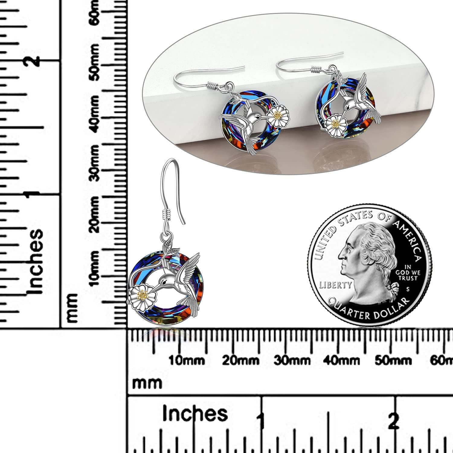 POPLYKE Dragonfly Butterfly Hummingbird Sunflower Earrings 925 Sterling Silver Abalone Shell Moonstone Leverback Earrings Jewelry