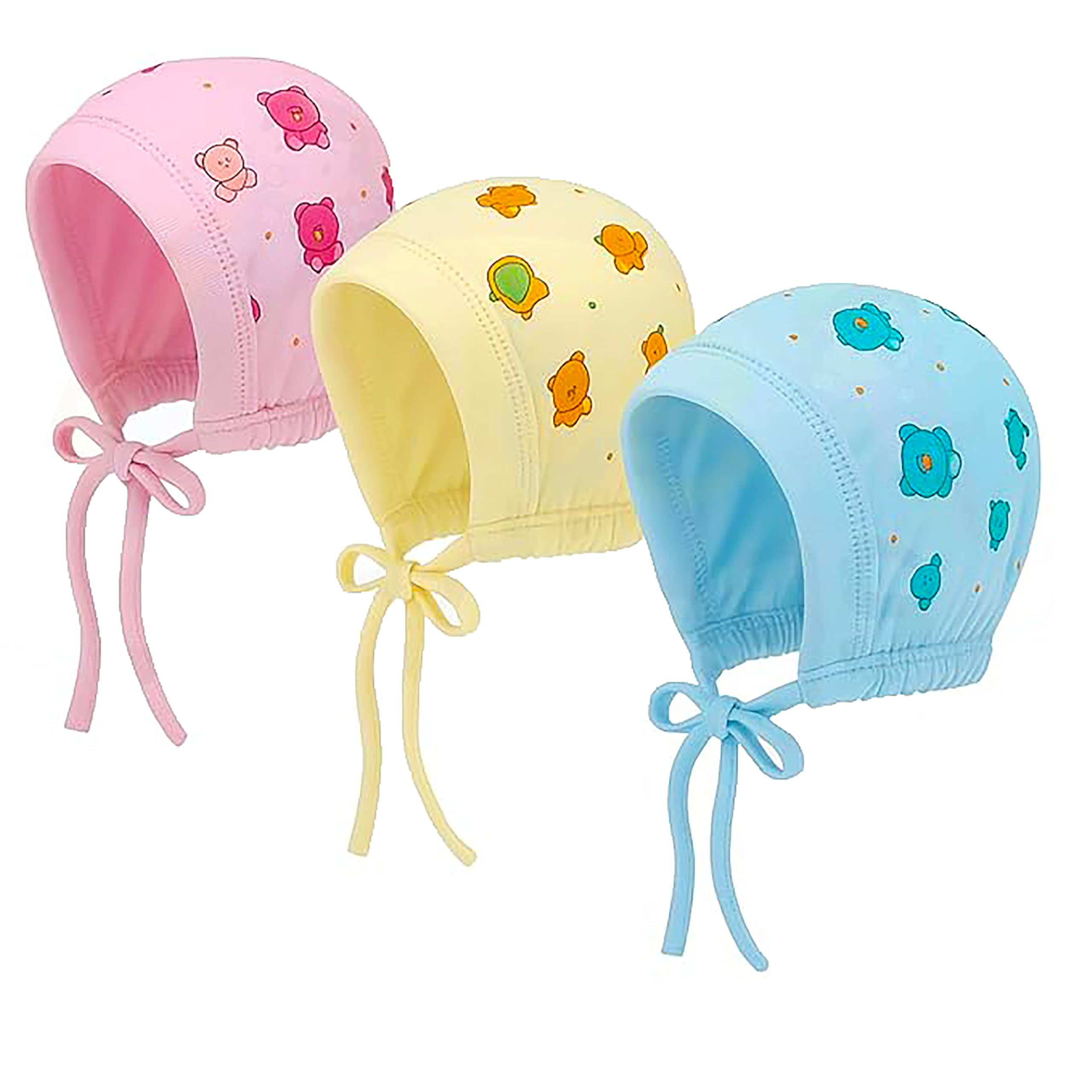 Baby Cap 0-3/3-6/6-9/9-12/12-18 & 18-24 Months New Born Baby Girls & Boys Finest Hosiery Cotton Cap Soft Fabric Double Layer Tie Knot Unisex Kids Cap Set/Infant/Hat/Toppi/Kan Topi/Clothes (Pack of 3)-image-14