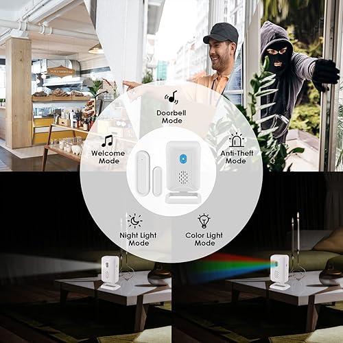 Vista 4 de GREENCYCLE Timbre inalámbrico abierto para puerta, 1 sensor magnético de alarma de puerta, funciona con pilas, no se puede utilizar solo, debe