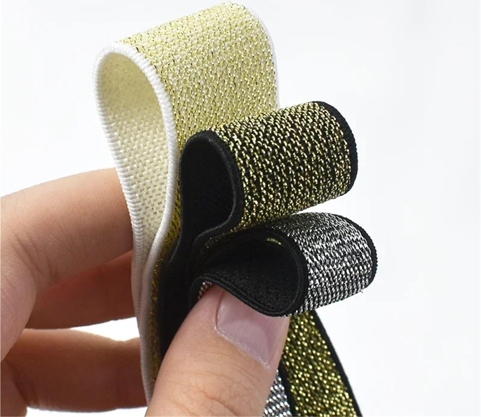 Cinta EláStica Costura 5/10M 10-50mm Banda Elástica Nailon | Bolso abrigo cinta de goma brillante pretina vestido cinturón accesorio de costura(Gold Black,10Meters,25mm)