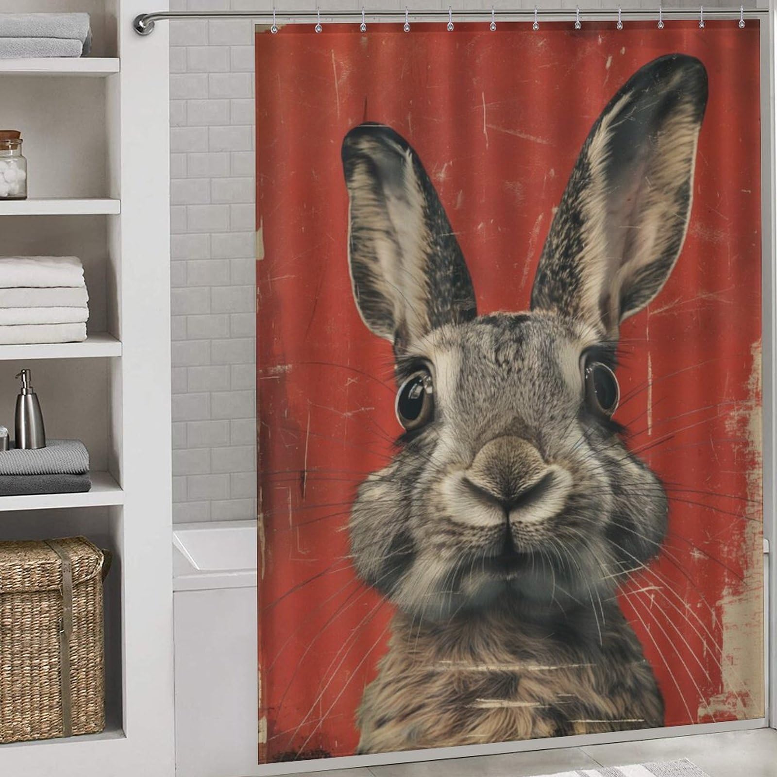 Portrait de lapin vintage pour rideau de salle de bain et hôtel
