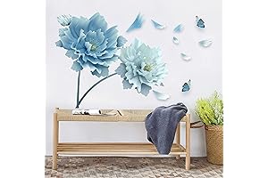 Large Blue Flowers Petals Butterflies Wall Decals