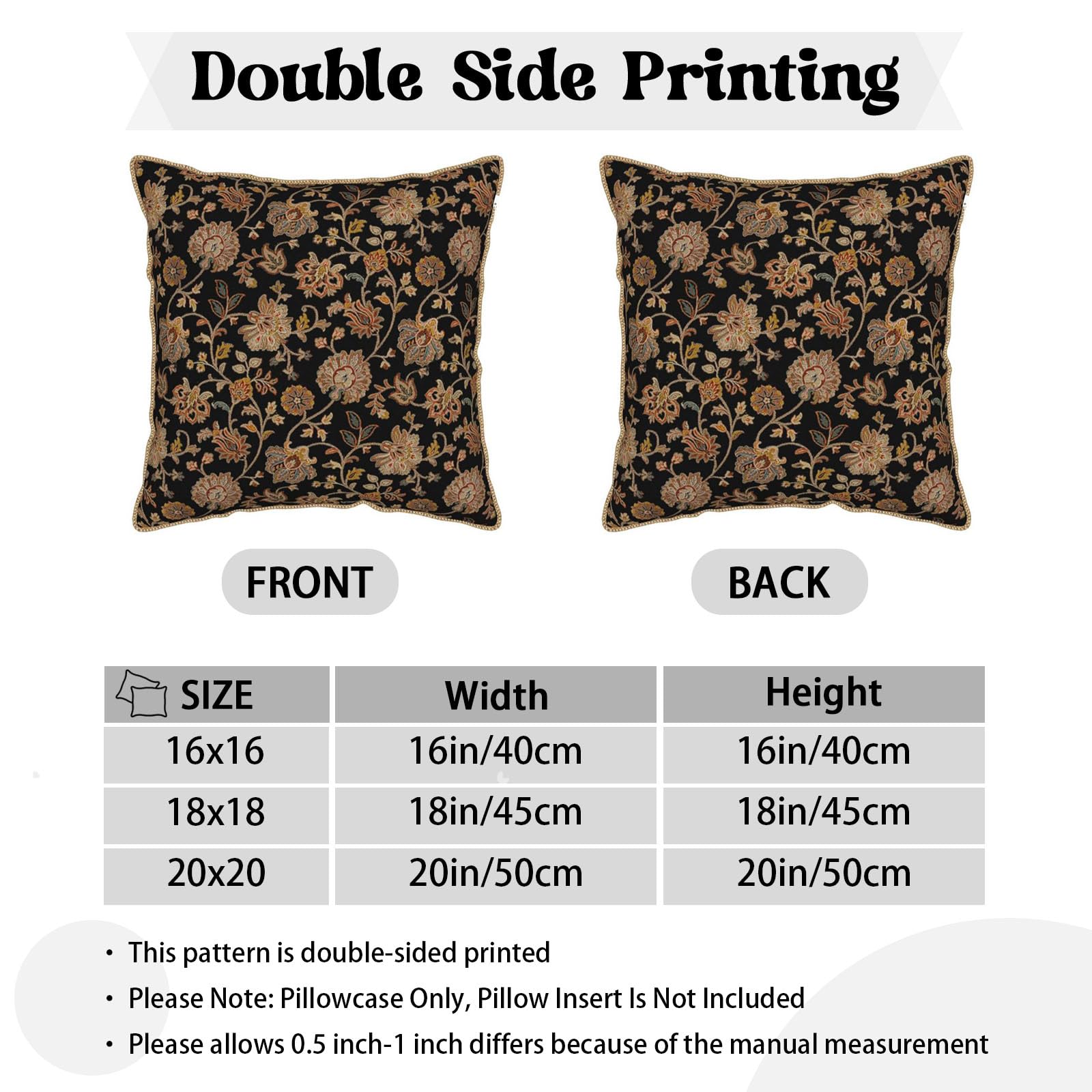 Lot De 2 Housses Coussin Bohème Fleuries 45x45 Cm - Lin 100%, Motif Floral Vintage