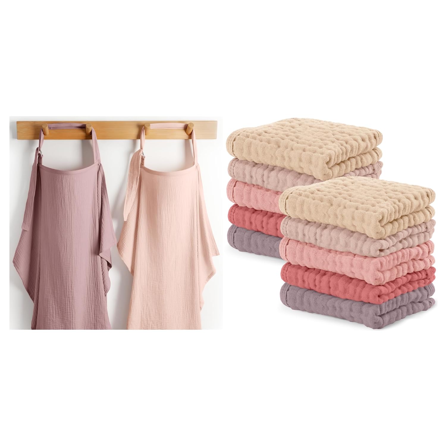 Muslin Nursing Cover Pack of 2 and Baby Washcloths 10 Pack Bundled by Comfy Cubs