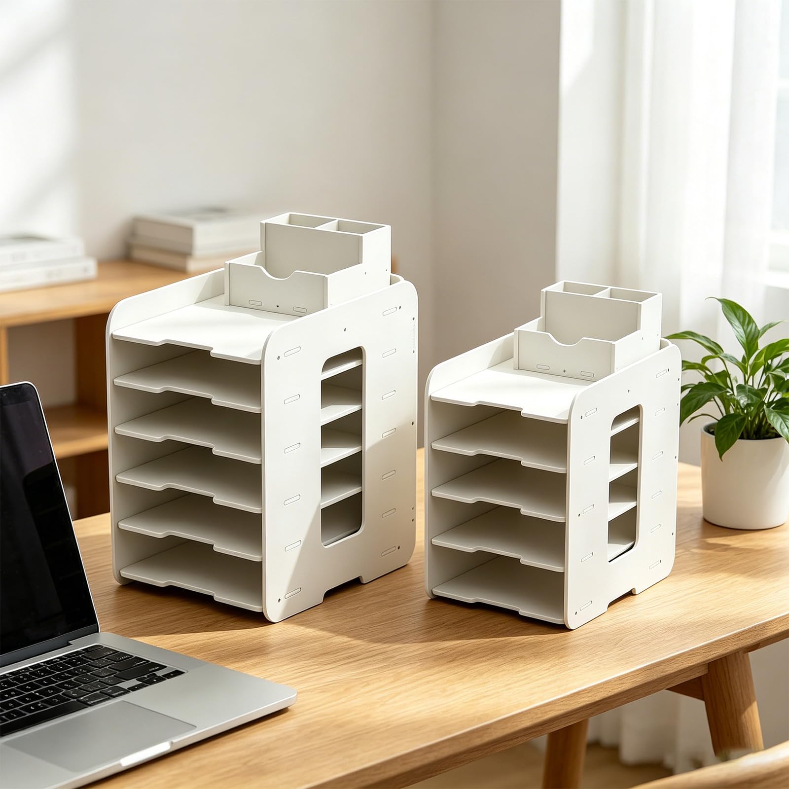 Portadocumenti da tavolo in PVC con portapenne salvaspazio, vassoio per documenti a più livelli, per organizzazione uffici, pianificatore file desktop