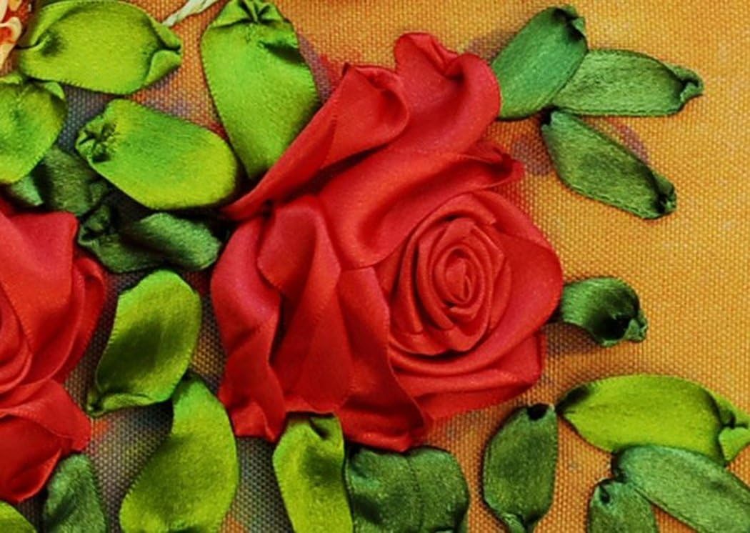 Aureate Handmade Ribbon Embroidery Kits Canvas 3D Wall Art Home Decoration DIY Needlepoint Tapestry Hanging Gift Blossom Rose Love 20"×33"