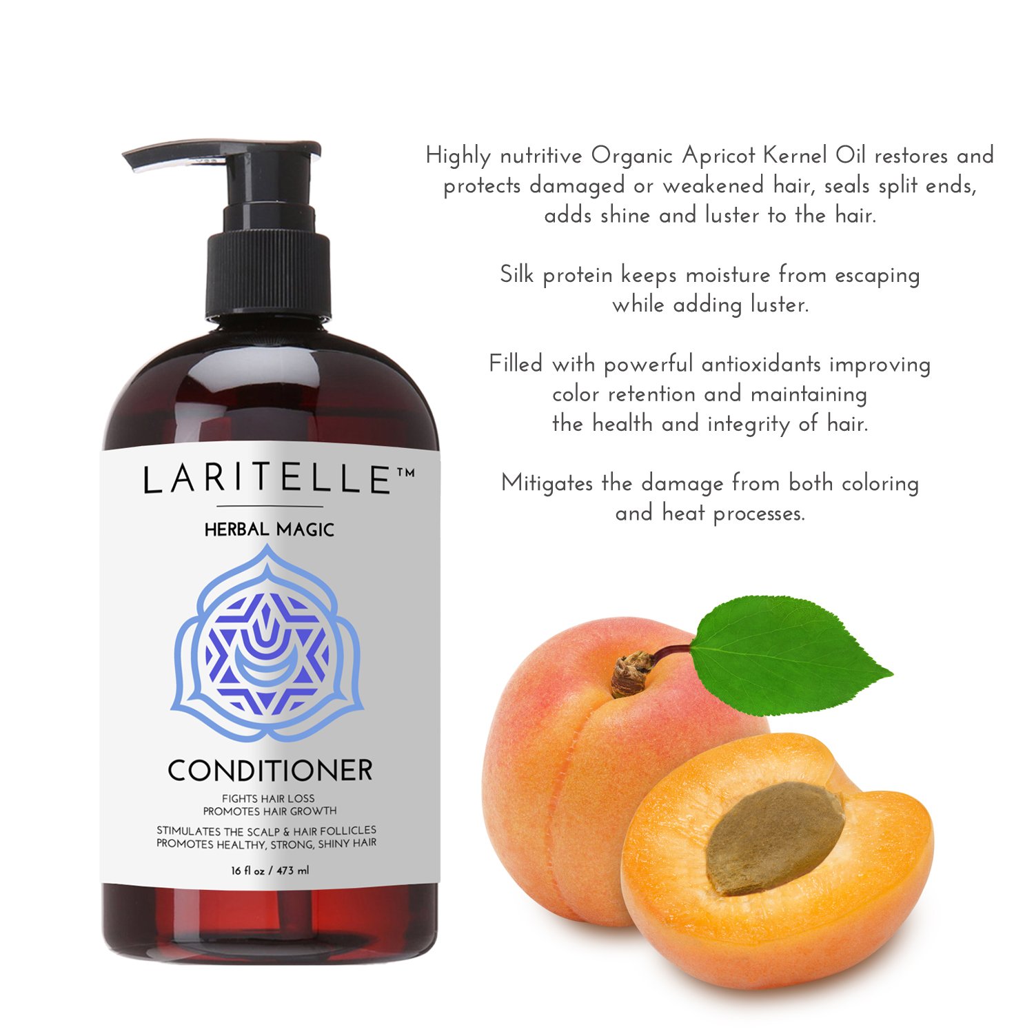 Laritelle Organic Unscented Conditioner Herbal Magic 16 oz | Fragrance-Free, Hypoallergenic | Aloe Vera, Keratin & Oat Protein | Sulfate-Free, Vegan