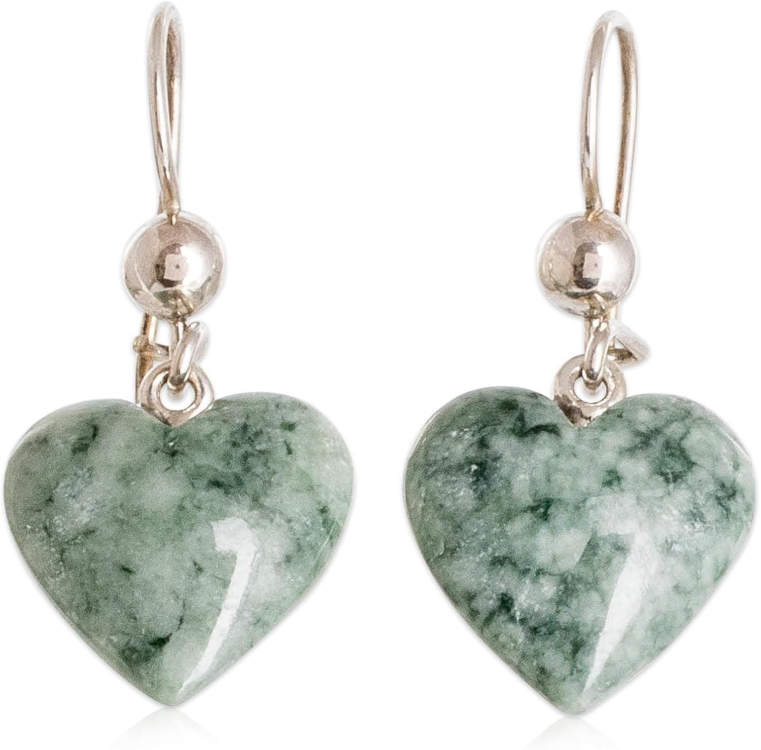 NOVICA Artisan Handmade Jade Dangle Earrings Green Heart Shaped Silver Guatemala Sterling Maya [1.3 in L x 0.6 in W x 0.2 in D] ' Mayan Heart in Green'