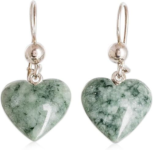 NOVICA Pendientes colgantes de jade hechos a mano artesanales en forma de corazón verde Guatemala Sterling Maya 1.3 pulgadas de largo x 0.6 pulgadas