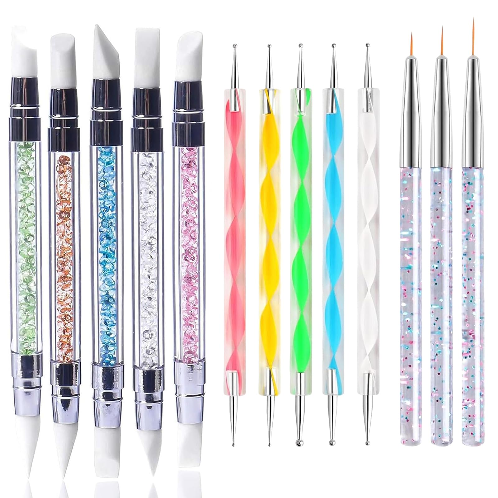 AXERHK Silicone Nail Tool, 13Pcs Nail Art Tools, 5Pcs Silicone Carving Pens, 5Pcs Dotting Pens, 3Pcs Detail Brushes