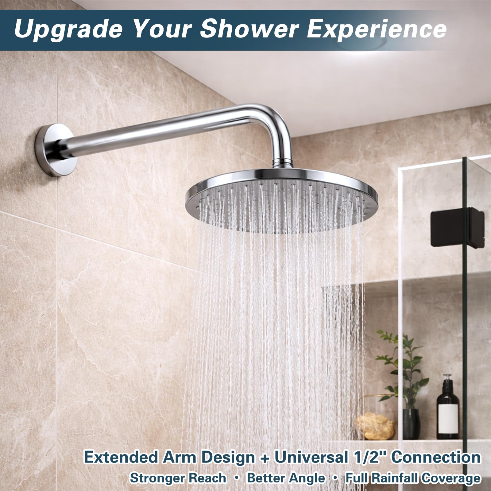 12 Inch Shower Arm with Flange, Wall Mount 90 Degree Shower Head Extension Arm, Stainless Steel Shower Head Arm for Fixed Shower Head & Handheld Showerhead, Brushed Chrome - 3