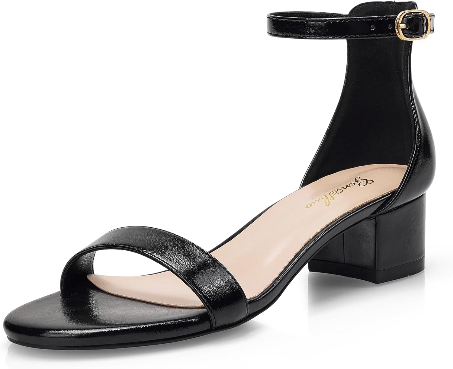 GENSHUO Low Chunky Heels for Women, 2 Inches Block Heel Sandals, Open Toe Ankle Strap Strappy Shoes, Dressy Work Office Wedding Party Dates Occasions