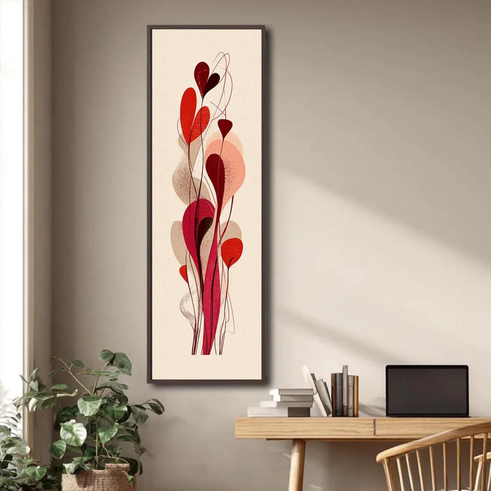 CAOXTART Abstrakcyjny obraz w kształcie serca na płótnie sztuka pionowa miłość romantyczna minimalistyczna dekoracja salonu sypialni korytarza (65 x 195 cm / bez ramy)