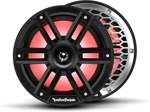 Rockford Fosgate M2-8HB Color Optix 8" 2-Way Coaxial Multicolor LED Iluminado Altavoces marinos con bocina Tweeters - Negro/Acero inoxidable (par)