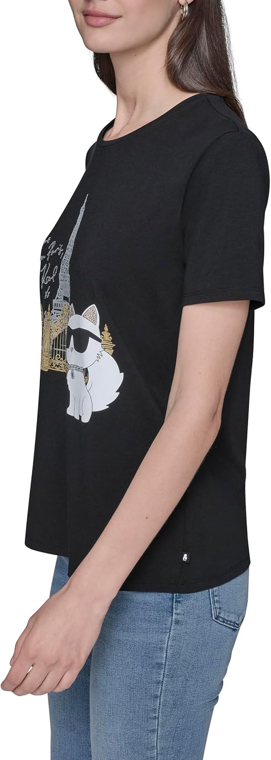 KARL LAGERFELD Womens Short Sleeve Soft Everyday Logo T-Shirt - Image 5