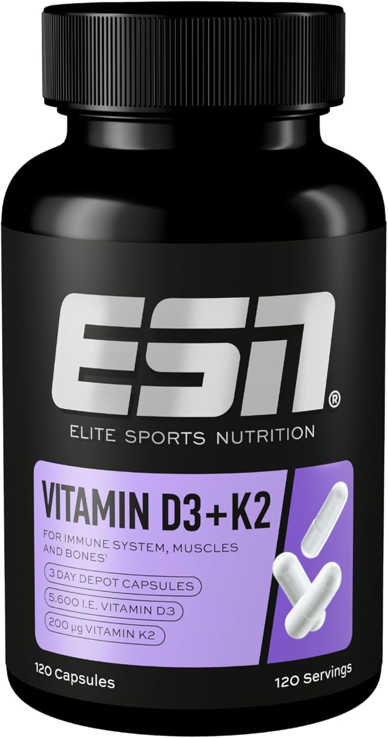 ESN Vitamin D3 + K2, 120 Capsules, for The Immune System, Bones and Blood Production, Made in Germany