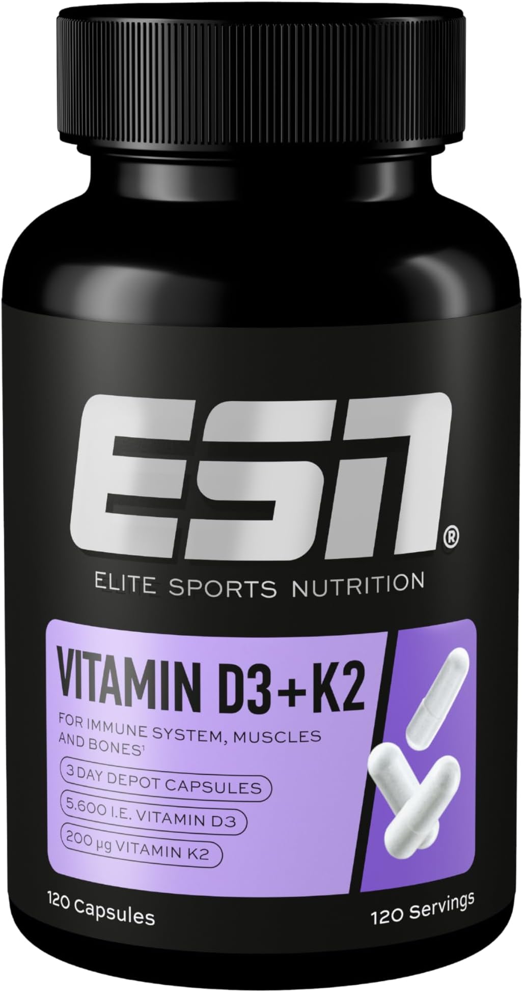 ESN Vitamin D3 + K2, 120 Capsules, for the Immune System, Bones and Blood Production, Made in Germany