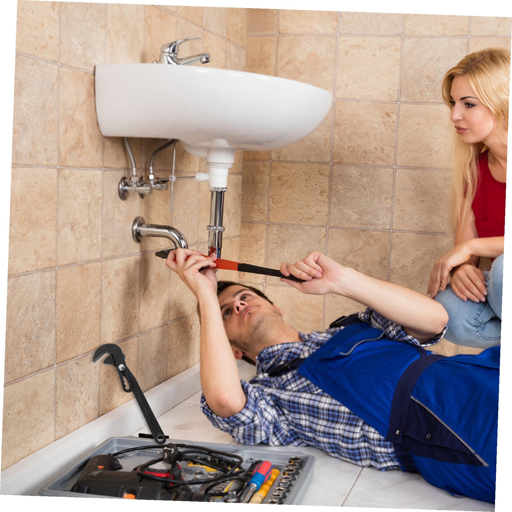 DOITOOL Llave Inglesa Ajustable Multifuncional Para Fontanería, Acero Resistente, Tamaño Grande, Herramienta Para Baño y Reparaciones Del Hogar, Uso Profesional