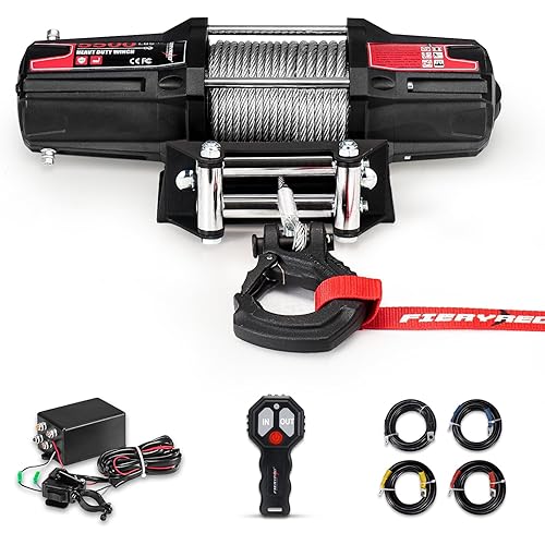 FieryRed ATV/UTV Winch 12V 5500 lb Electric Winch with Steel Cable, with Wireless Remote Control Hawse Aluminium Fairlead & Mounting Bracket, Waterproof IP67