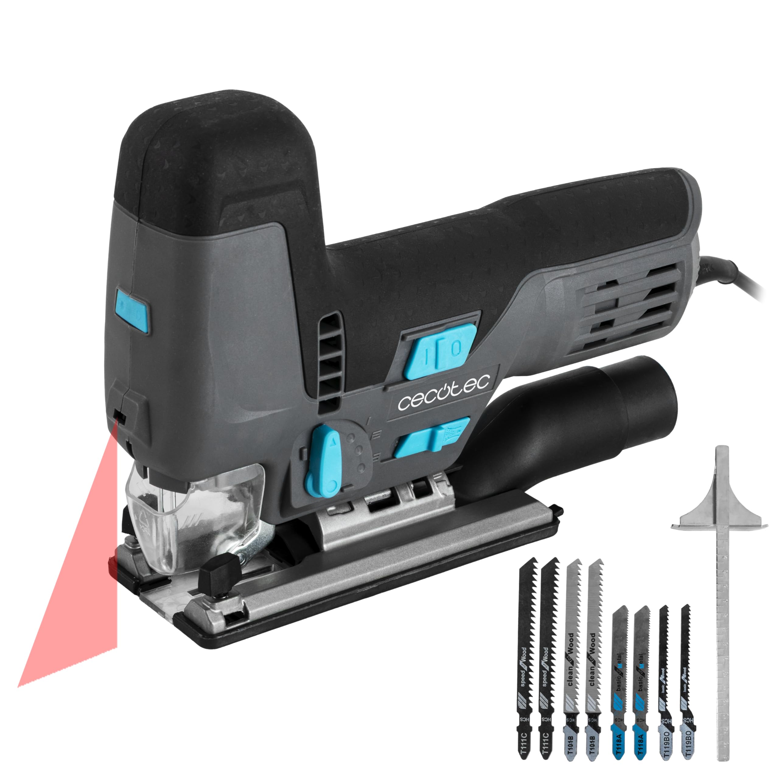 Cecotec MultiCut 8500 Vision Jig Saw, 800W, Pendulum Cut, 2 m Cable, Cast Aluminium Platform and Keyless Mandrel, Laser Guide and LED Light, Includes 8 Saws and Guide Ruler